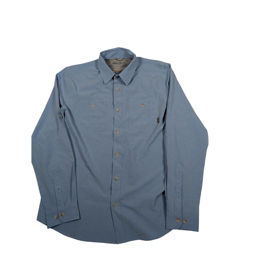 Eddie Bauer Mens Blue Plaid Outdoor Performance Shirt L Long Sleeve